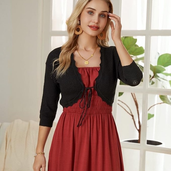 GRACE KARIN Women's 3/4 Sleeve Bolero Shrug Lightweight Open Front Cropped Cardi - Picture 3 of 3